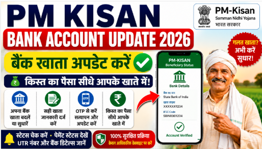 PM Kisan Bank Account Update 2026: बैंक खाता कैसे अपडेट करें, Status चेक करें और जरूरी जानकारी