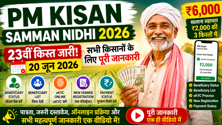 PM Kisan Samman Nidhi 2026 पीएम किसान योजना की 24वीं किस्त, Beneficiary List, Status, eKYC और Online Registration की पूरी जानकारी